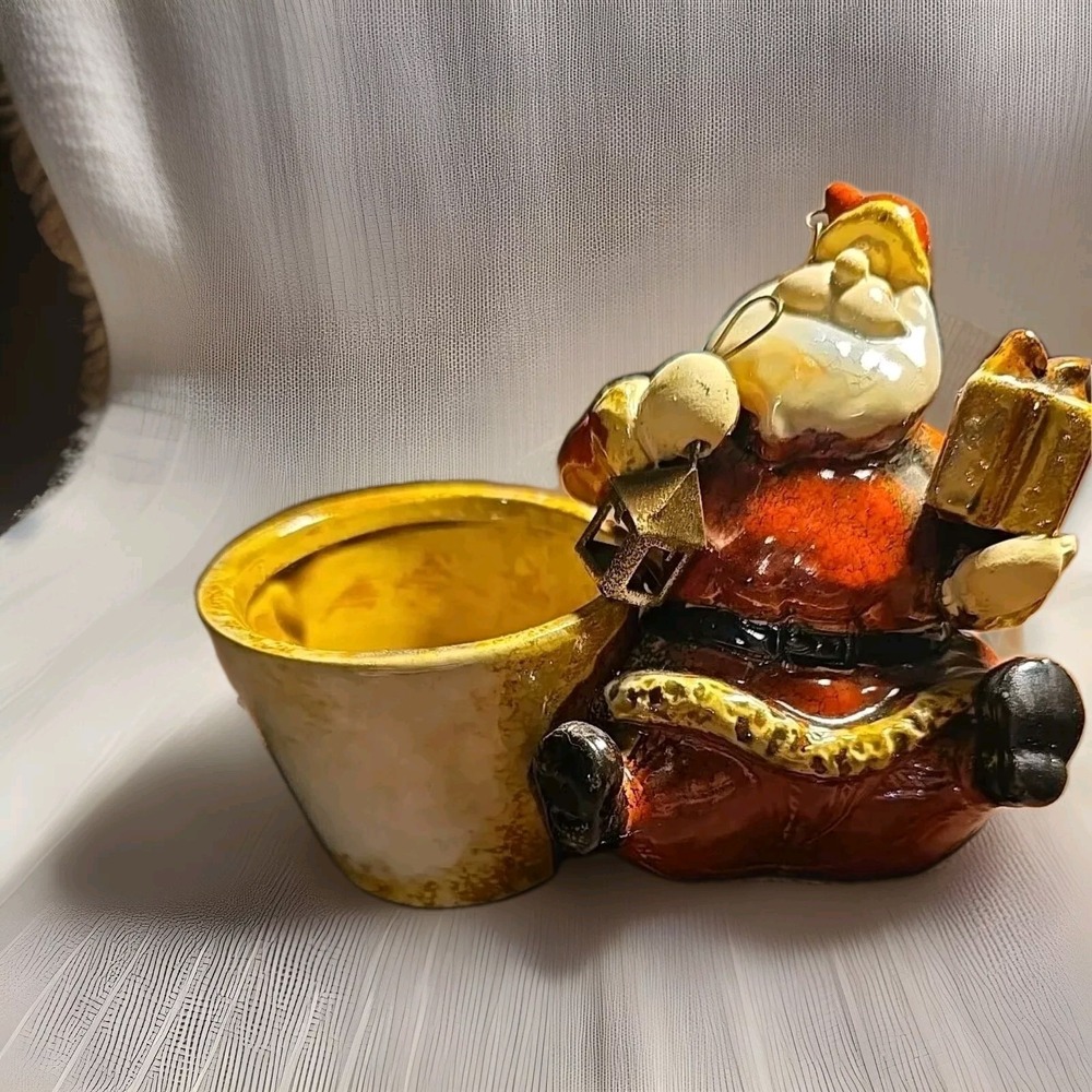 Kirkland's Home Holly Collection Santa Tea-Light Holder Hand Painted Ceramic